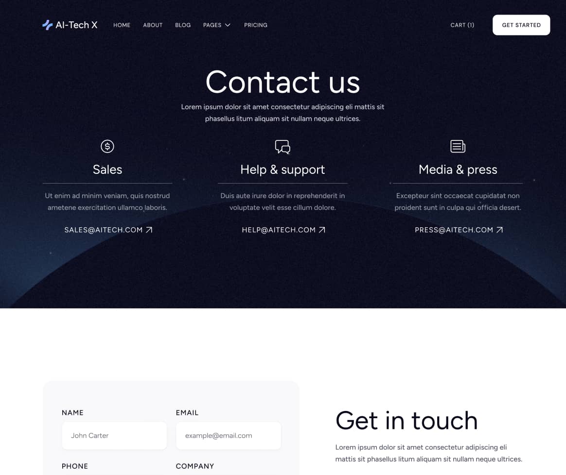 AI-Tech X - Contact Page - Artificial Intelligence Technology Webflow Template